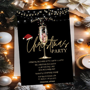 Champagne Glass Santa Hat Christmas Company Invitation