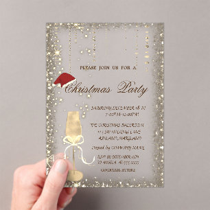 Champagne Glass Santa Hat Christmas Party Acrylic Invitations