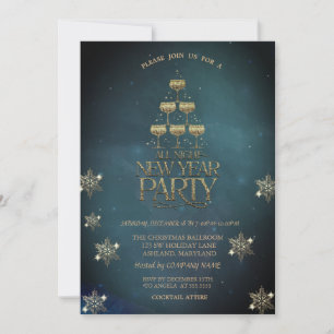 Champagne Glass Snowflakes Vintage Company Party Invitation