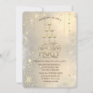 Champagne Glass,Star,Snowflakes Christmas  Invitation
