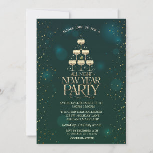 Champagne Glass Stars Cocktail Christmas  Invitation