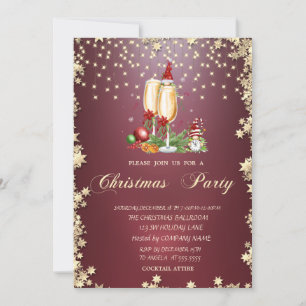 Champagne Glass,Stars Gnomes Christmas Party Invitation