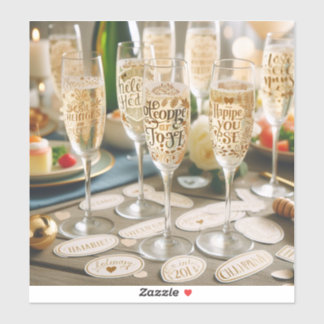 Champagne glass stickers with celebratory messages