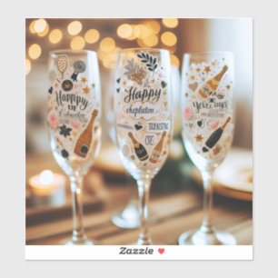 Champagne glass stickers with celebratory messages