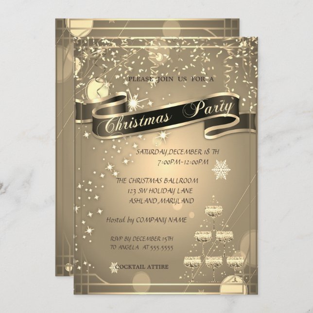 Champagne Glass Tree Company Party Invitation (Front/Back)