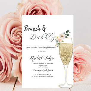 Champagne Glass White Flower Brunch & Bubbly  Invitation
