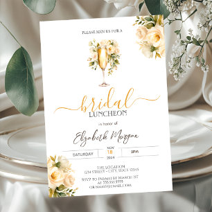 Champagne Glass White Roses Bridal Luncheon Invitation