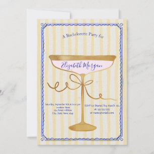 Champagne Glass Yellow Stripes Bachelorette Invitation