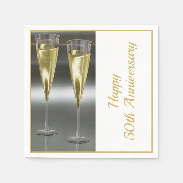 Champagne Glasses 50th Wedding Anniversary Party Napkin (Front)