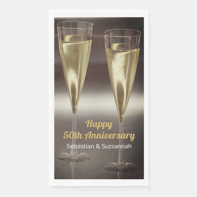 Champagne Glasses 50th Wedding Anniversary Party Napkin (Front)