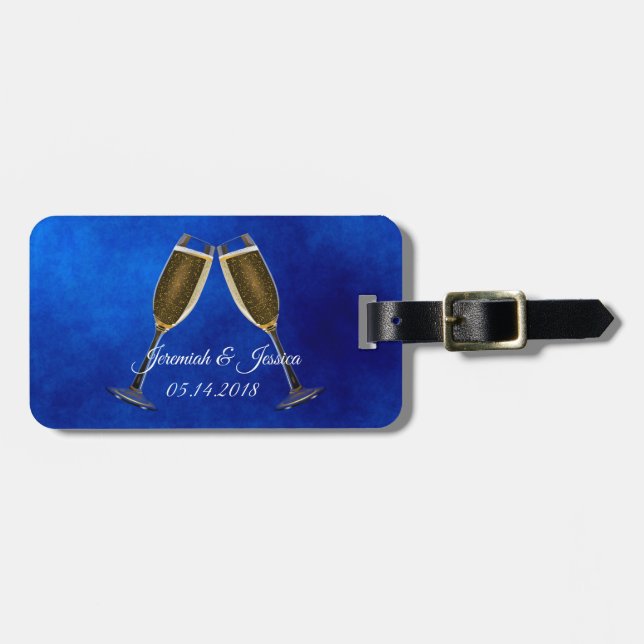 Champagne Glasses and Blue Background Luggage Tag (Front Horizontal)