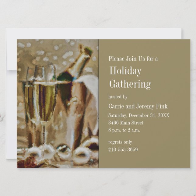 Champagne Glasses and Bucket Holiday Party Invitation (Front)