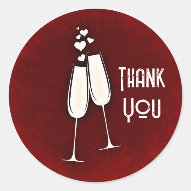 Champagne Glasses and Hearts  Classic Round Sticker (Front)