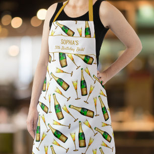 Champagne Glasses Birthday Party Custom Text Apron