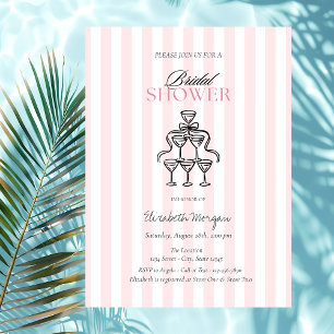 Champagne Glasses Bow Pink Stripes Bridal Shower Invitation