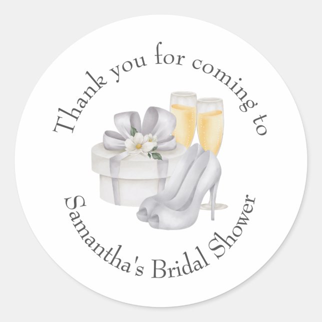 Champagne Glasses Brides Shoes Bridal Shower Favou Classic Round Sticker (Front)