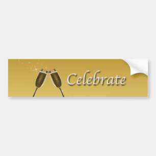 Champagne Glasses Celebration on Gold Bumper Sticker