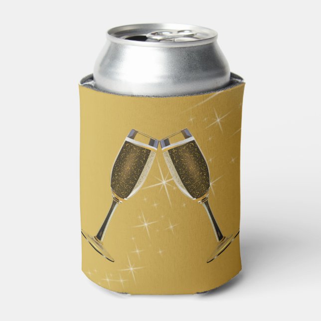 Champagne Glasses Celebration on Gold Can Cooler (Can Front)