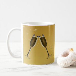 Champagne Glasses Celebration on Gold Coffee Mug