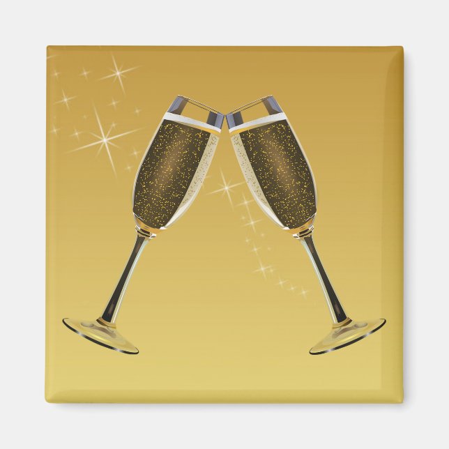 Champagne Glasses Celebration on Gold Magnet (Front)