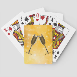 Champagne Glasses Celebration on Sparkling Gold Playing Cards