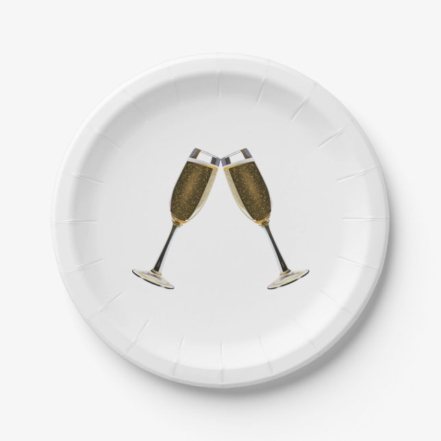 Champagne Glasses Celebration Paper Plate (Front)