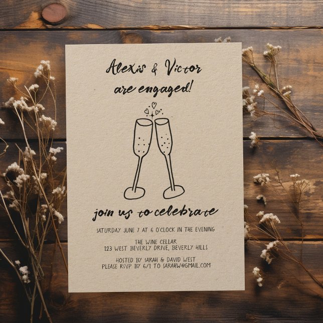 Champagne Glasses Cheers Custom Engagement Party Invitation (Champagne Glasses Cheers Custom Engagement Party Invitation
)