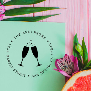 Champagne Glasses Custom Return Address Rubber Stamp