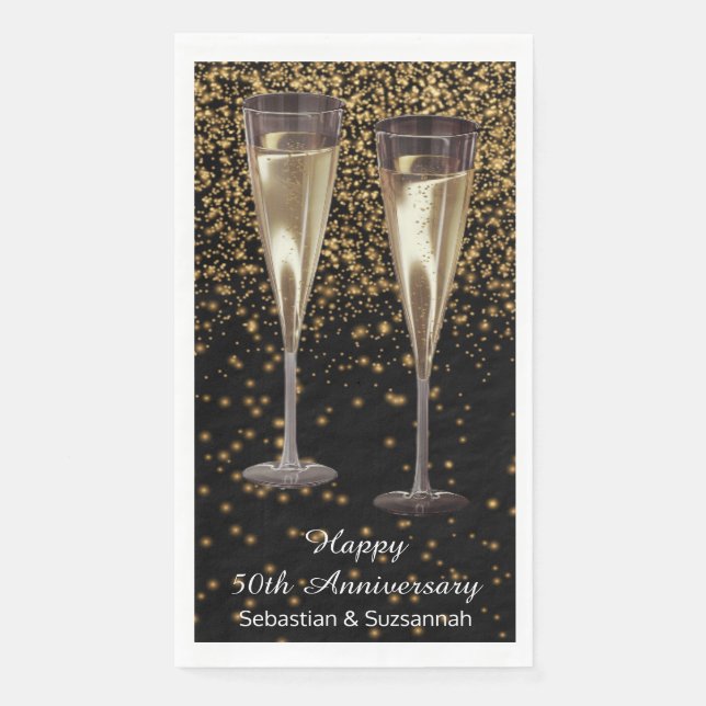 Champagne Glasses Custom Wedding Anniversary Party Napkin (Front)