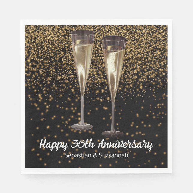Champagne Glasses Custom Wedding Anniversary Party Napkin (Front)