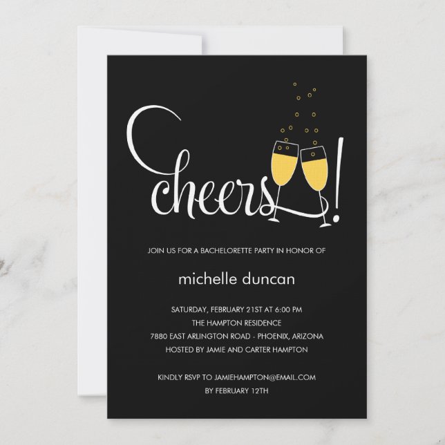 Champagne Glasses Engagement or Bachelorette Party Invitation (Front)