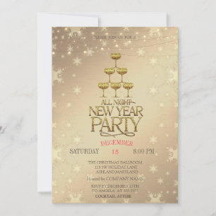 Champagne Glasses Gold Christmas  Invitation