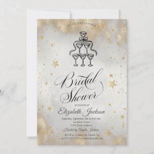 Champagne Glasses Gold Stars Bridal Shower  Invitation