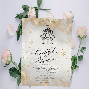 Champagne Glasses Gold Stars Bridal Shower  Invitation