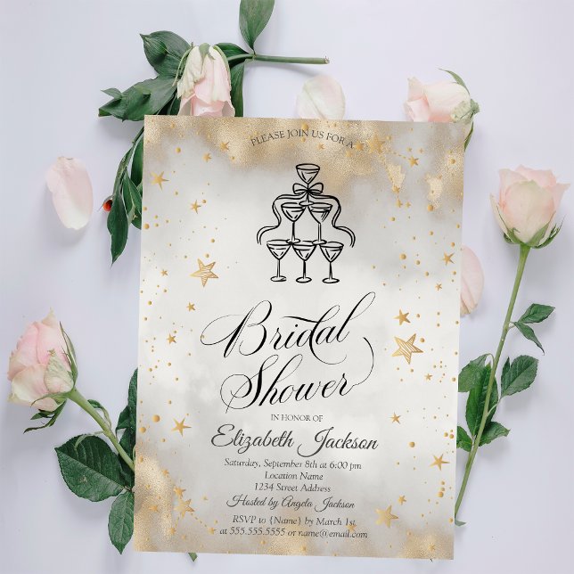 Champagne Glasses Gold Stars Bridal Shower  Invitation (Creator Uploaded)