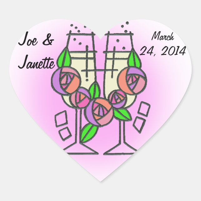 CHAMPAGNE GLASSES HEART STICKER (Front)
