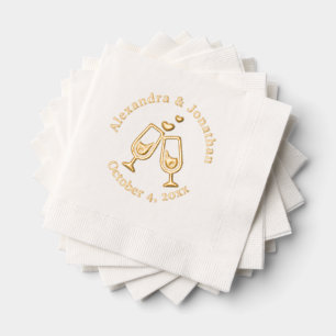 Champagne Glasses Hearts Couple Names Date Foil Napkins