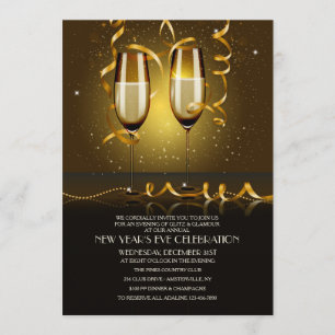 Champagne Glasses New Year's Eve Invitation