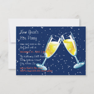 Champagne Glasses Night - 3x5 New Year's Eve Party Invitation