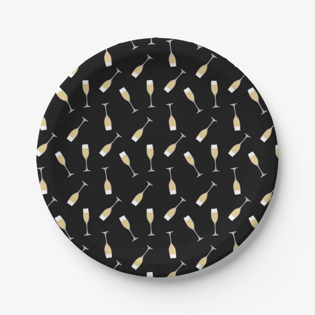 Champagne Glasses Patterned Birthday Paper Plate (Front)