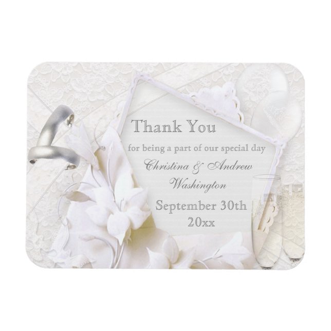 Champagne Glasses & Rings Thank You Wedding Favour Magnet (Horizontal)