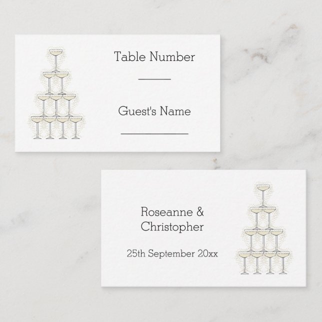 Champagne Glasses Simple Wedding Place Card (Front/Back)