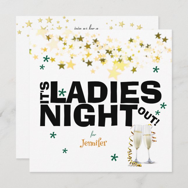Champagne Glasses Sparkles Bachelorette Party Invitation (Front/Back)