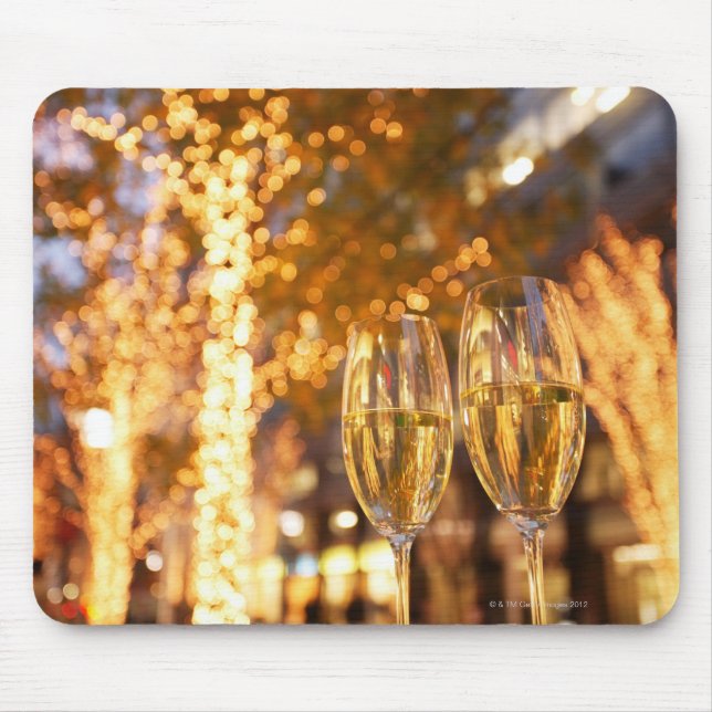 Champagne glasses toasting Christmas on city Mouse Pad (Front)