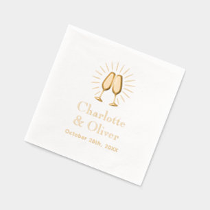 Champagne Glasses Wedding Couple Names Date Foil Napkins