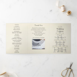 Champagne Glasses Wedding Tri-Fold Programme
