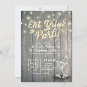 Champagne Glasses Wood EAT Drink and Party Wedding Invitation