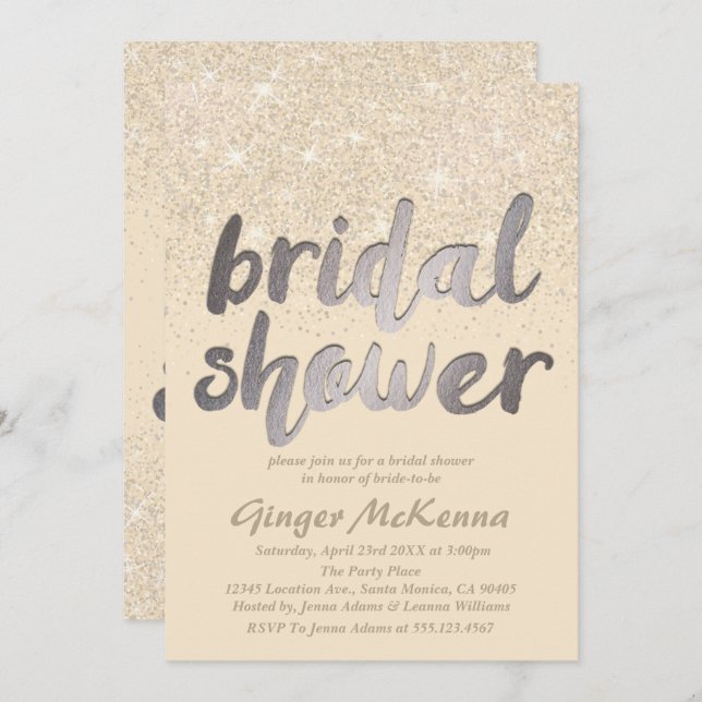 Champagne Glitter Bridal Shower Invitations (Front/Back)