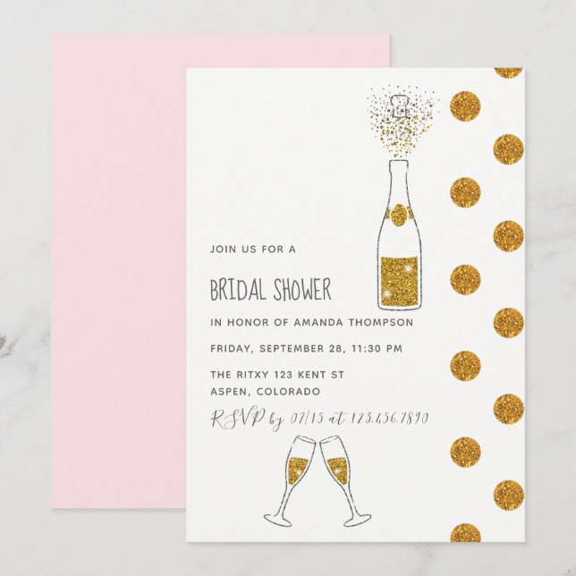 Champagne glitter bubbles Bridal Shower Invitation (Front/Back)