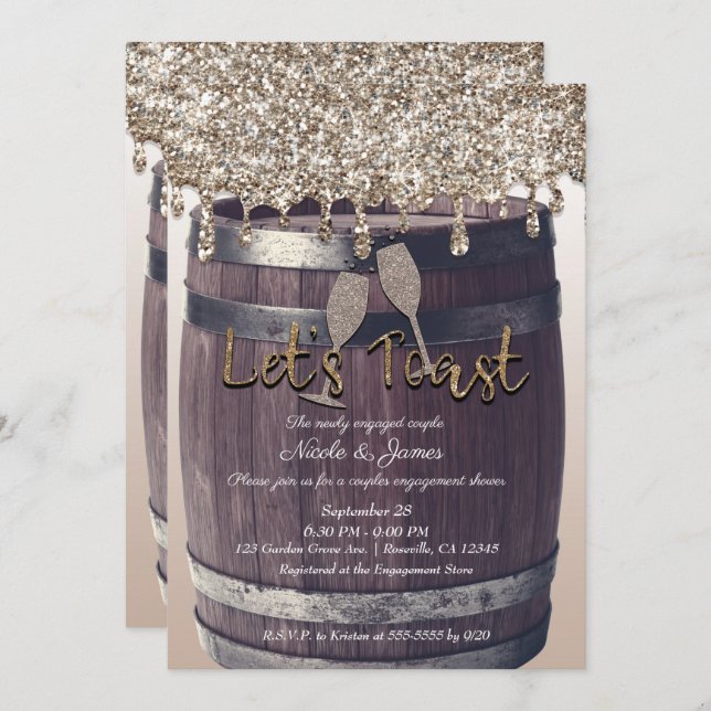 Champagne Glitter Drip Barrel Engagement Brunch Invitation (Front/Back)